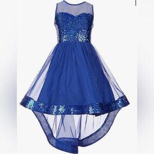 TWEEN DIVA Girls Royal Blue Sequin Tulle High Low Flower Girl Dress Big Girl